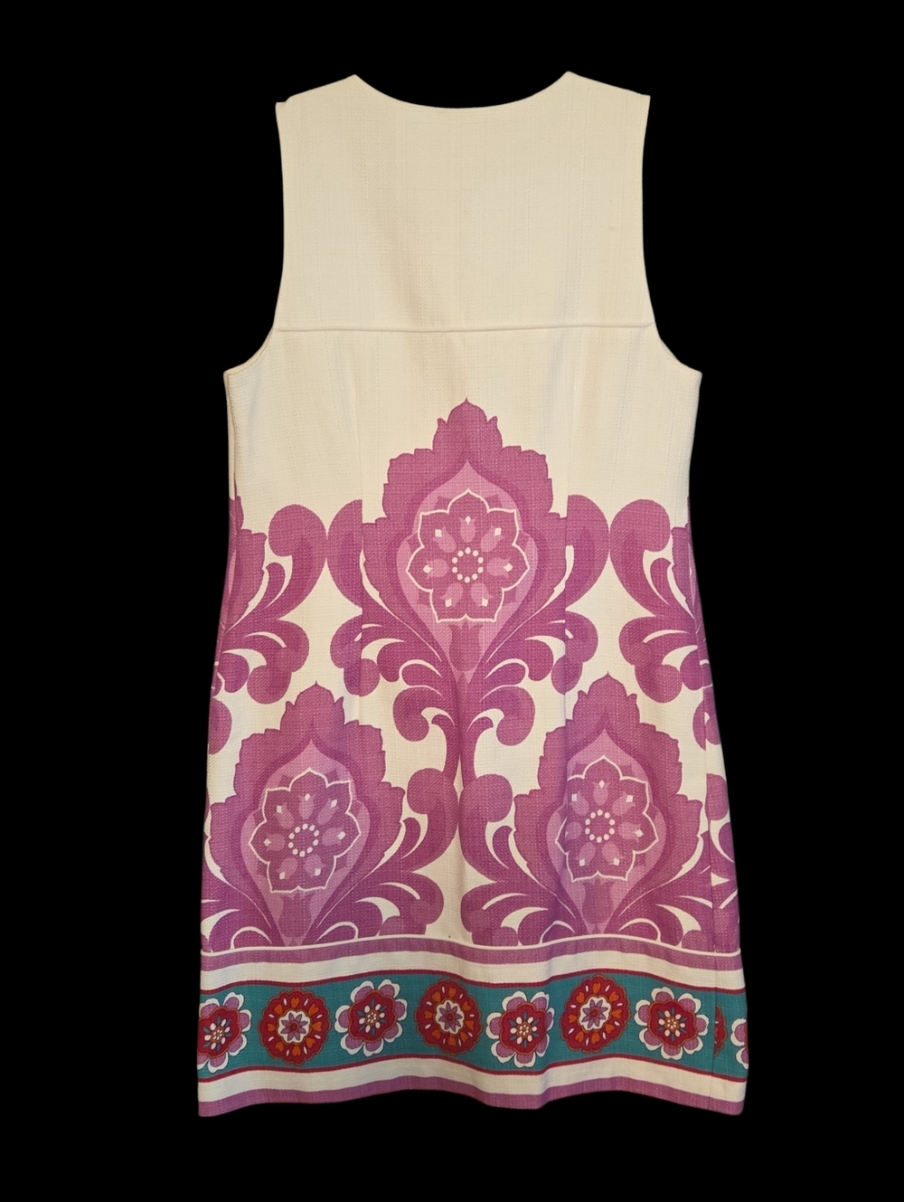 Laundry By Shelli Segal White Sleeveless Shift Dress With Pink Medallions Size 8 - Picture 3 of 5